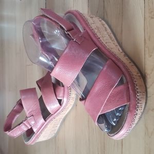 bussola Mauve Pink Leather & Cork Wedge Platform Sandals Size 5.5